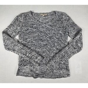 Loft Womens Black White Marled Cotton Knit Chevron Scoop Neck Sweater Small